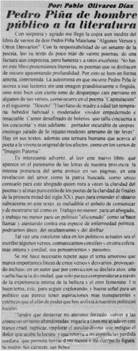 Pedro Piña de hombre público a la literatura
