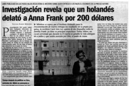 Investigación revela que un holandés delató a Anna Frank por 200 dólares