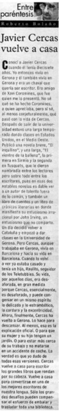 Javier Cercas vuelve a casa