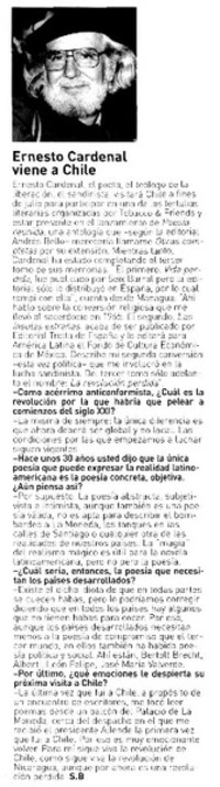 Ernesto Cardenal viene a Chile