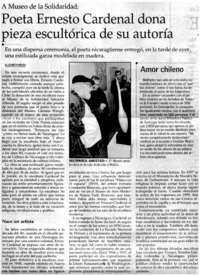 Poeta Ernesto Cardenal dona pieza escultórica de su autoría