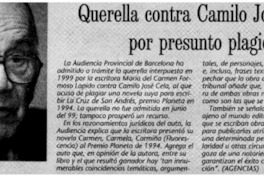 Querella contra Camilo José Cela por presunto plagio.