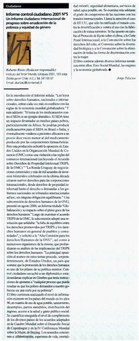 Informe control ciudadano 2001, no. 5 : un informe ciudadano internacional de progreso sobre erradicación de la pobreza y equidad de género
