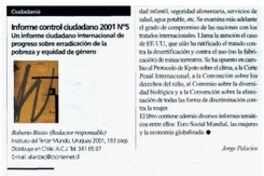 Informe control ciudadano 2001, no. 5 : un informe ciudadano internacional de progreso sobre erradicación de la pobreza y equidad de género