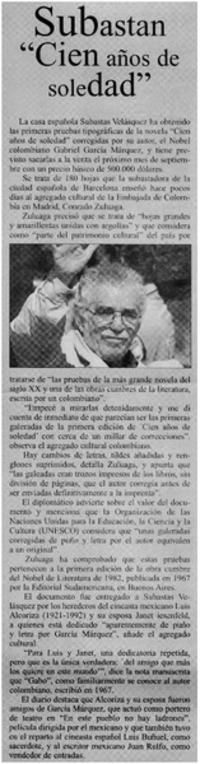 Subastan "Cien años de soledad".