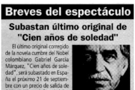 Subastan último original de "Cien años de soledad".