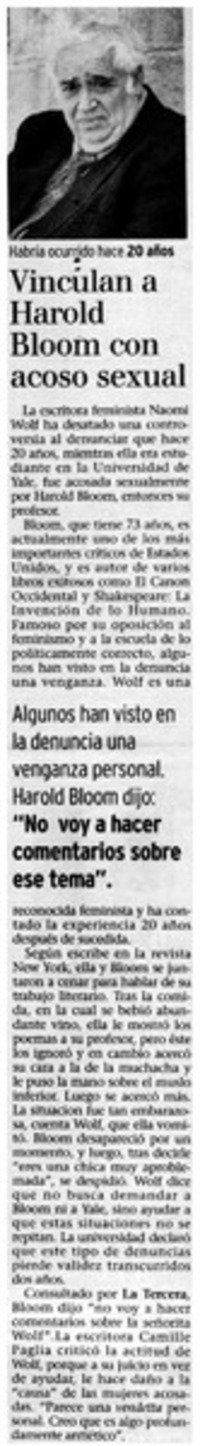 Vinculan a Harold Bloom con acoso sexual.