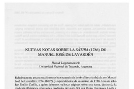 Nuevas notas sobre la sátira (1786) de Manuel José de Lavardén