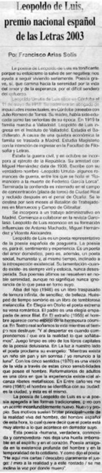 Leopoldo de Luis premio nacional de español de las Letras 2003