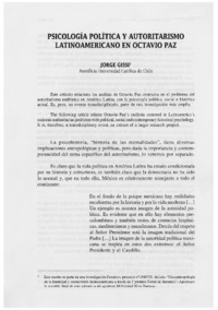 Psicología política y autoritarismo latinoamericano en Octavio Paz