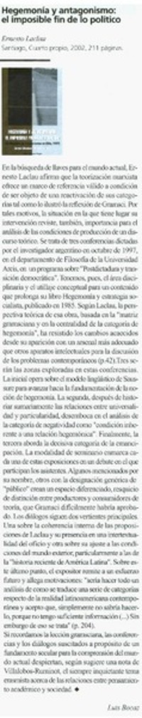 Hegemonía y antagonismo: el imposible fin de lo político