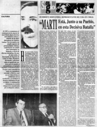 "Martí Está, junto a su pueblo, en esta decisiva batalla" Humberto Hernández, representante de Cuba en Chile