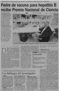Padre de vacuna para hepatitis B recibe Premio Nacional de Ciencia