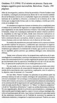 Guidano, V. F. (1994). El sí mismo en proceso. Hacia una terapia cognitiva post-racionalista