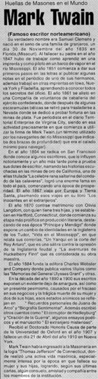 Huellas de masones en el mundo. Mark Twain.