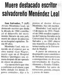 Muere destacado escritor salvadoreño Menéndez Leal.