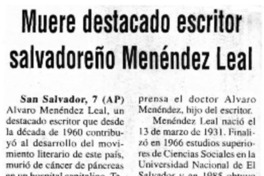 Muere destacado escritor salvadoreño Menéndez Leal.