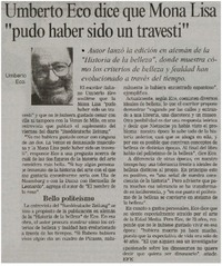 Umberto Eco dice que Mona Lisa "pudo haber sido un travesti"