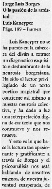 Jorge Luis Borges O la pasión de la amistad