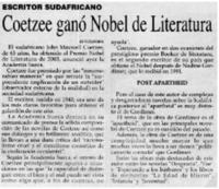 Coetzee ganó Nobel de Literatura.