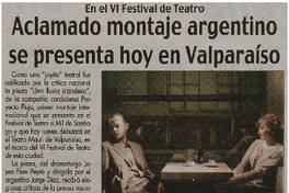 Aclamado montaje argentino se presenta hoy en Valparaíso