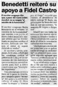 Benedetti reiteró su apoyo a Fidel Castro.