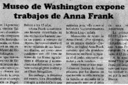 Museo de Washington expone trabajos de Anna Frank.