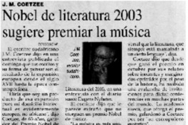 Nobel de literatura 2003 sugiere premiar la música