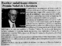 Escritor sudafricano obtuvo Premio Nobel de Literatura