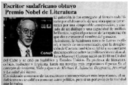 Escritor sudafricano obtuvo Premio Nobel de Literatura