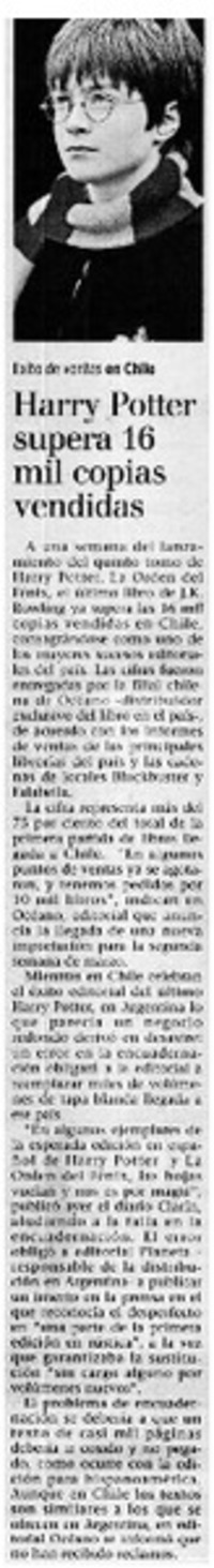 Harry Potter supera 16 mil copias vendidas
