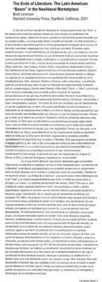 The Ends of literature. The Latin American "Boom" inthe Neoliberal Marketplace