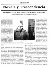 Novela y trascendencia. Entrevist con Jean Parvulesco, sobre su novela "La Estrategia de las tinieblas".