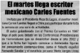 El martes llega escritor mexicano Carlos Fuentes