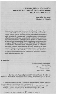 Poner la vida a una carta, Ortega y el dramático imperativo de la autenticidad