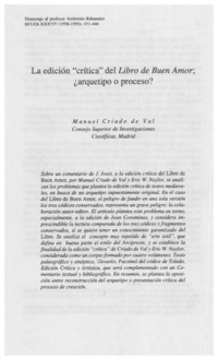 La edición "crítica" del libro buen alor, ¿arquetipo o proceso?.