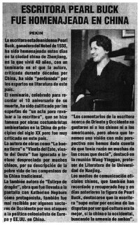 Escritora Pearl Buck fue homenajeada en China.