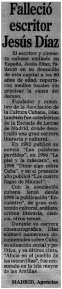 Falleció escritor Jesús Díaz.