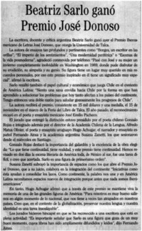 Beatriz Sarlo ganó Premio José Donoso.