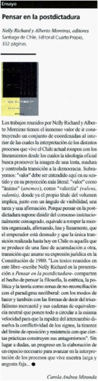 Pensar en la postdictadura