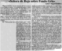 Señora de rojo sobre fondo gris".