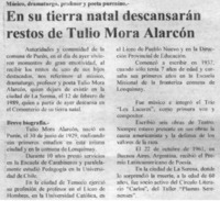 En su tierra natal descansarán restos de Tulio Mora Alarcón.