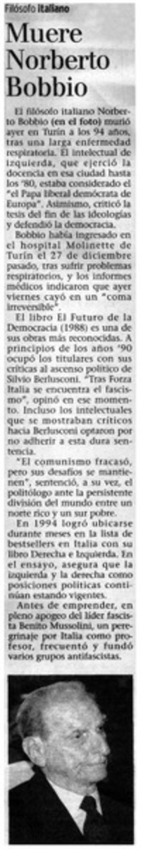 Muere Norberto Bobbio
