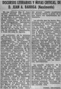 Discursos literarios y notas críticas, de Juan A. Barriga