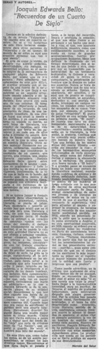 Joaquín Edwards Bello, "Recuerdos de un cuarto de siglo"