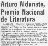 Arturo Aldunate, Premio Nacional de Literatura.