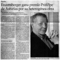 Enzensberger gana premio Príncipe de Asturias por su heterogénea obra