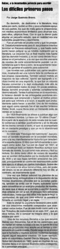Los difíciles primeros pasos Balzac, o la incontenible potencia para escribir