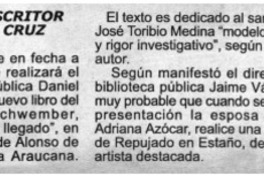 Lanzarán libro de escritor nacional en Santa Cruz.