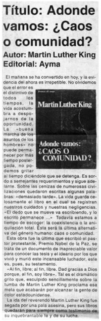 Adonde vamos : ¿Caos o comunidad?